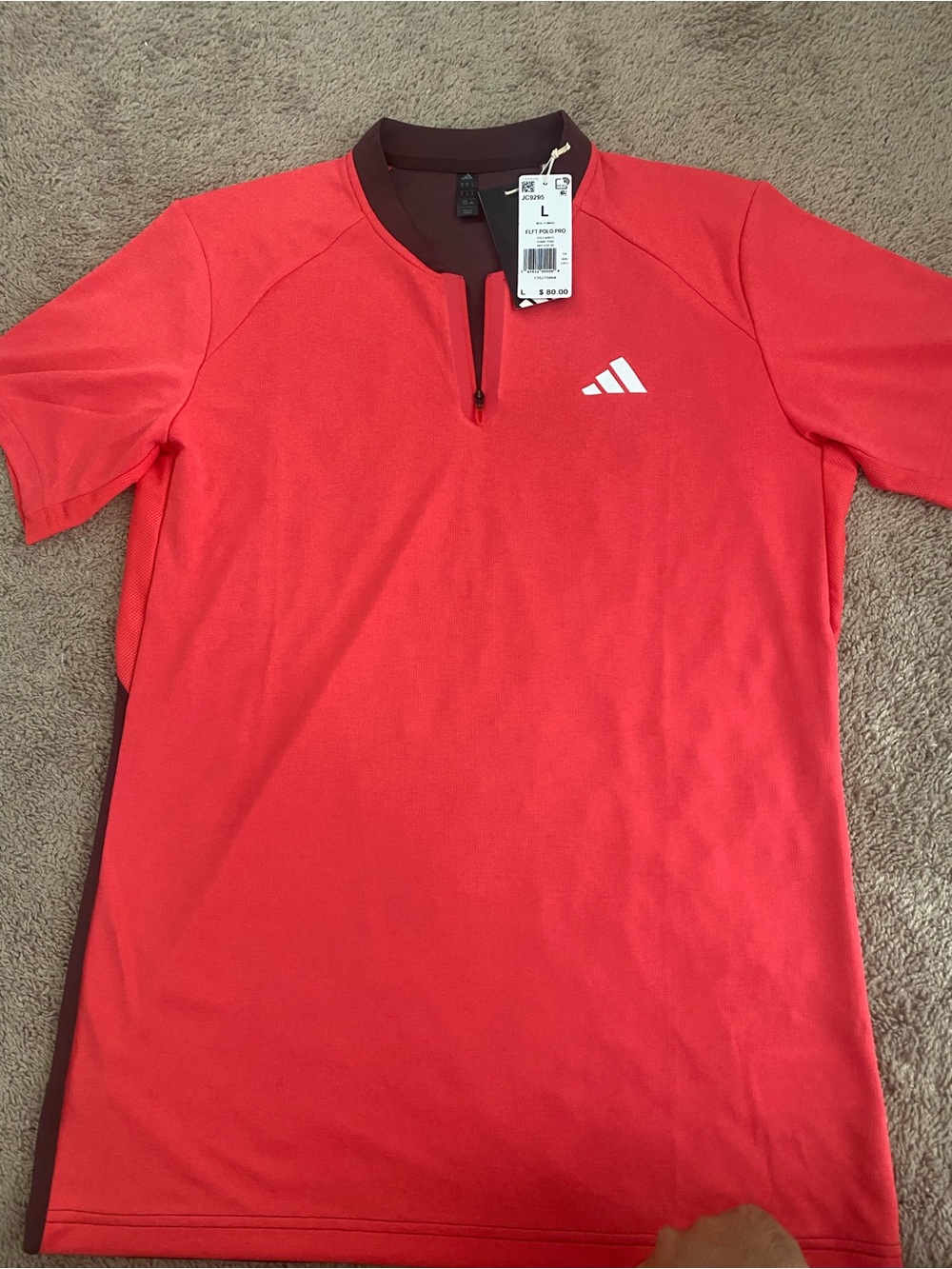 adidas Men's Coral-Red Short Sleeve Zip Training Tennis Polo